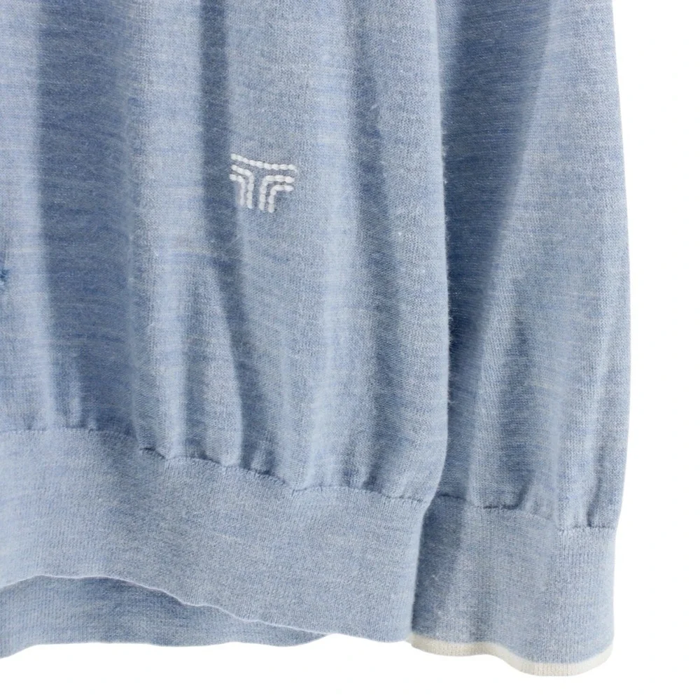 FLAWED Tory Burch Merino Wool Blend Light‎ Blue V-Neck Lightweight Sweater M